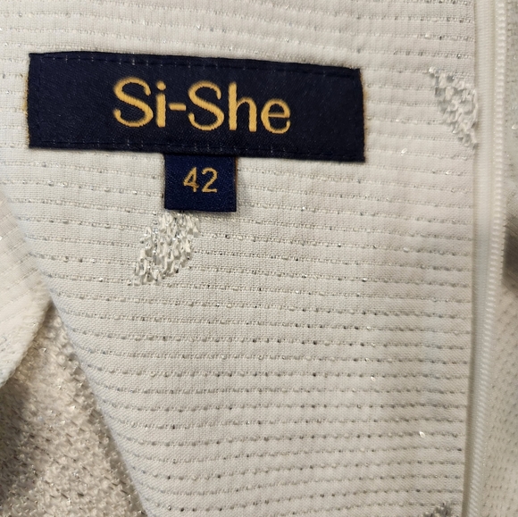 White Dress with Silver Embroidered Pattern and Silver Tassel at Bottom - Picture 7 of 10